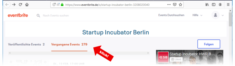 Event Übersicht eventbrite Startup Incubator Berlin